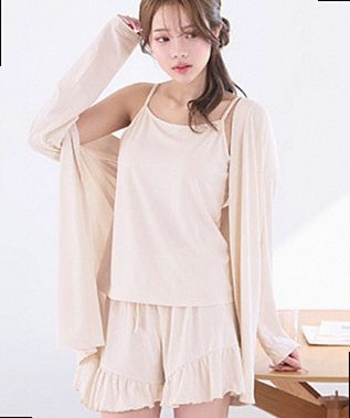 [Online exclusive] Rib Frill Short Pants 3-piece Set